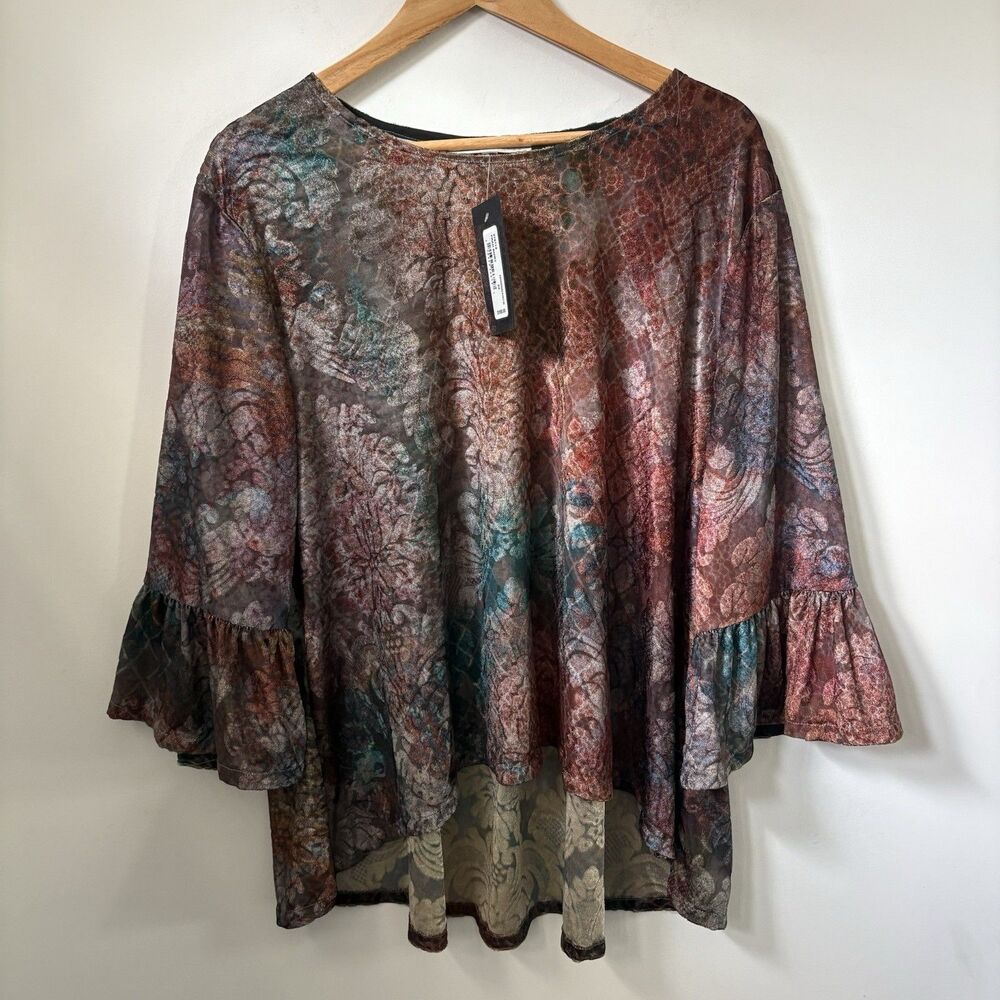 Bryn Walker 2X Top Womens Fran Shirt Moon Dance Iridescent Print Bell Sleeve NWT